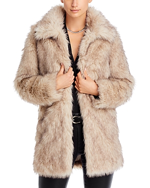 Love Token Faux Fur Coat In Taupe