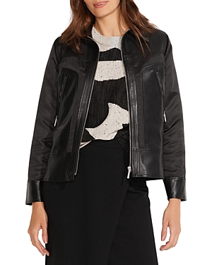 Nic+Zoe Mixed Media Zip Front Faux Leather Jacket