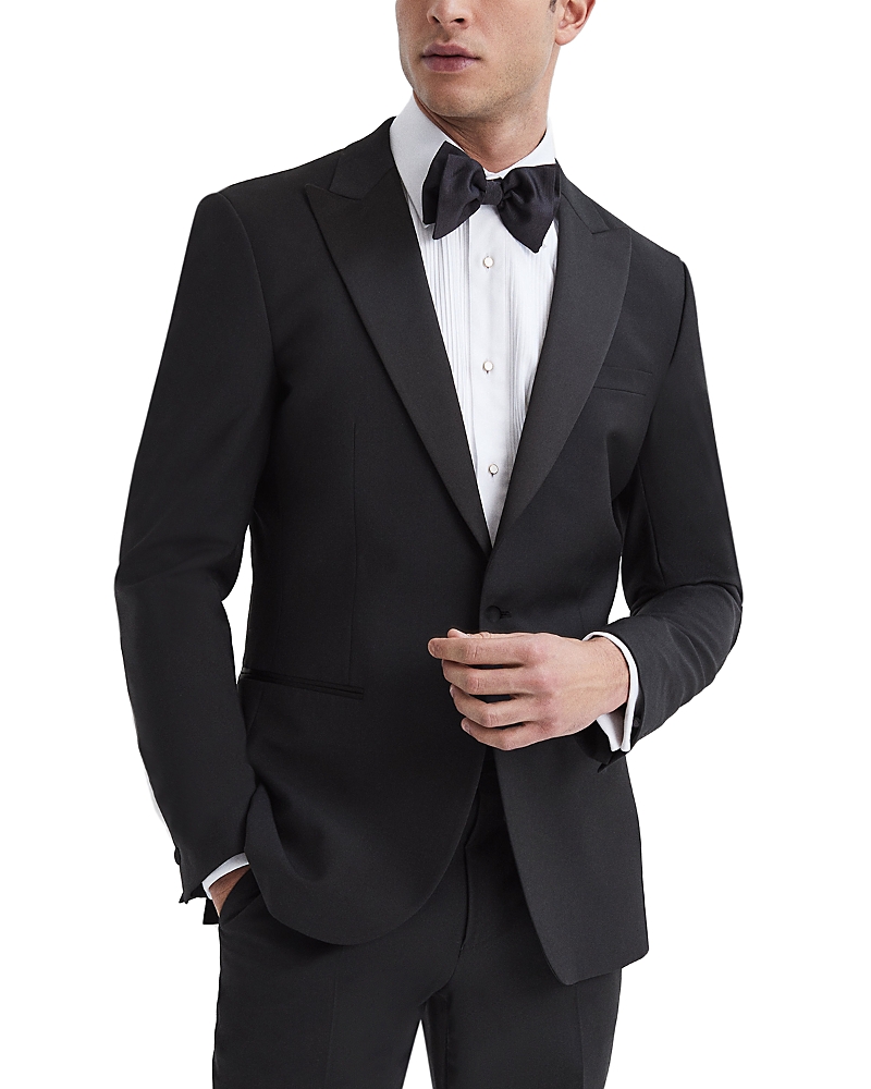 Reiss Navy Single-breasted Jacquard Tuxedo Jacket Wool-blend Tailored-fit In Black