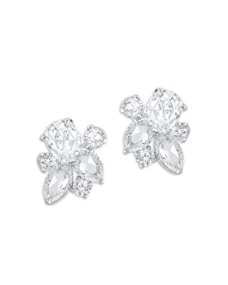 HARAKH - Diamond Cluster Stud Earrings in 18K White Gold, 1.0 ct. t.w.