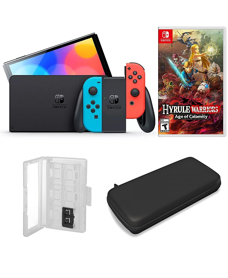 Nintendo Switch Oled in Neon with Zelda: Hyrule and Accessories
