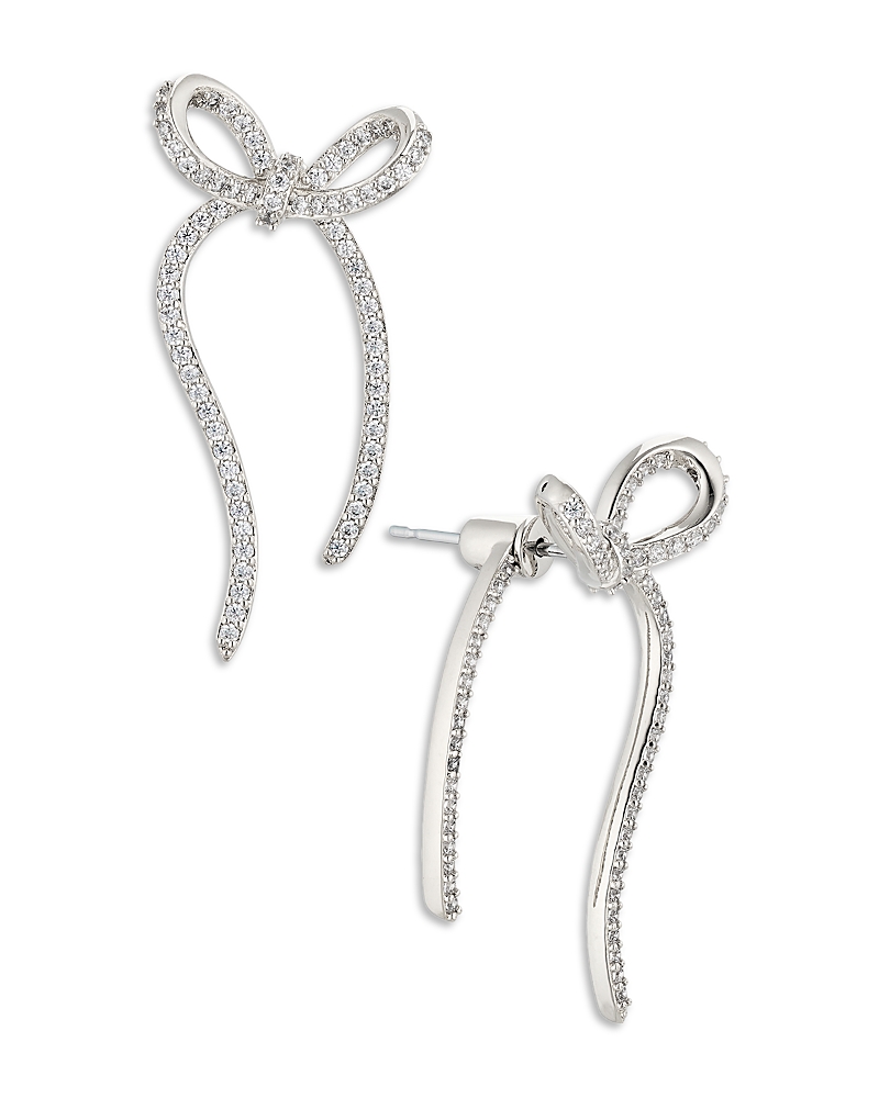 Shop Nadri Pave Bow Front To Back Earrings In 18k Gold Plated In Silver
