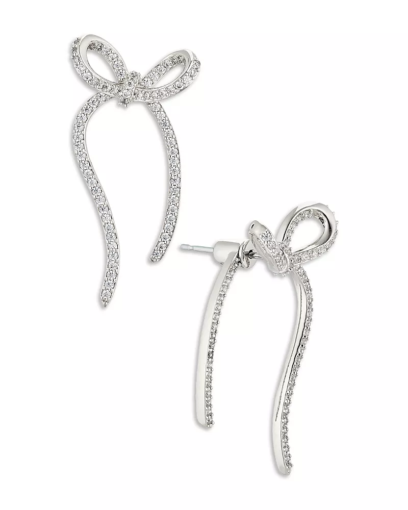 Nadri Pave Bow Front to Back Earrings in 18K Gold Plated