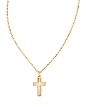 Kendra Scott Cross Pendant Necklace In 14k Gold Pated, 19 In White Opal