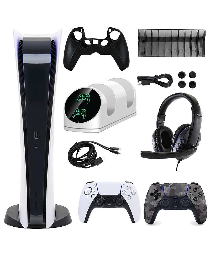 Sony PS5 Digital Console with Extra Gray Camo Dualsense Controller and Accessories Kit