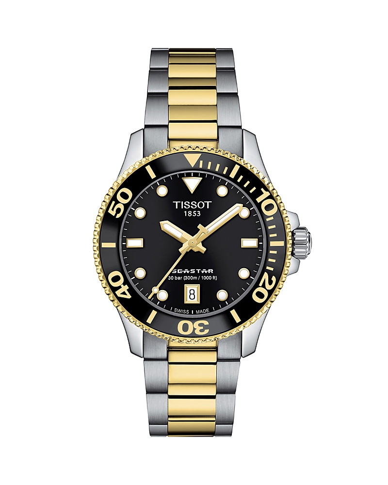 Tissot Men's Swiss Seastar 1000 Two-tone Stainless Steel Bracelet Watch 40mm In Black/two-tone