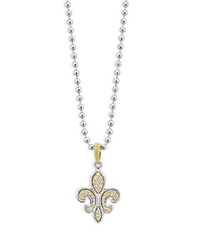 LAGOS - 18K Yellow Gold & Sterling Silver Signature Caviar Diamond Fleur de Lys Pendant Necklace, 16-18" - 100% Exclusive