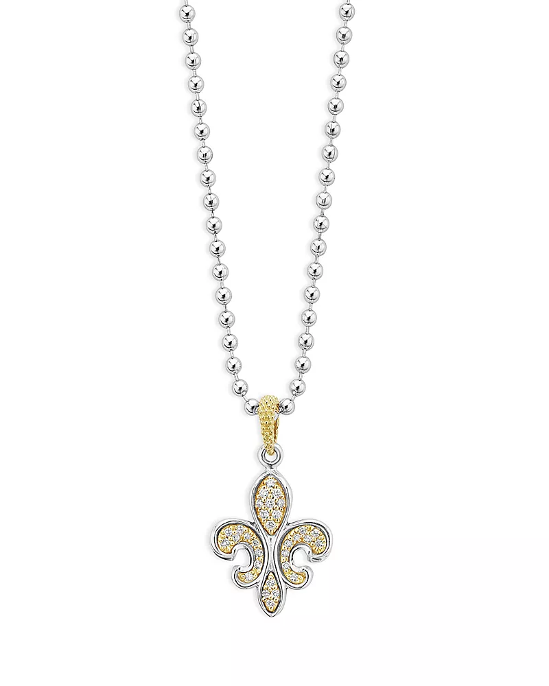 Lagos 18K Yellow Gold & Sterling Silver Signature Caviar Diamond Fleur de Lys Pendant Necklace, 16-18 - Exclusive