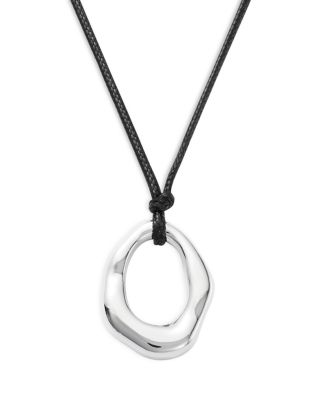 AQUA - Oblong Polished Black Cord Pendant Necklace. 14.25-17.25" - Exclusive