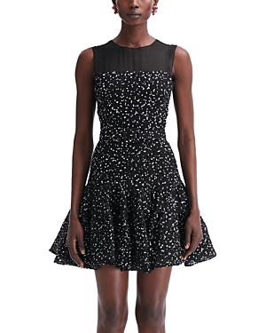 Shop Oscar De La Renta Sleeveless Illusion Neck Dress In Black/white