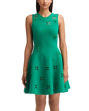 Shop Oscar De La Renta Floral Embellished Eyelet Sleeveless Dress In Emerald