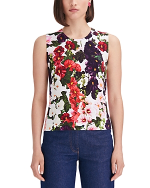 Oscar De La Renta Hollyhocks Print Tank Top In Pink/white