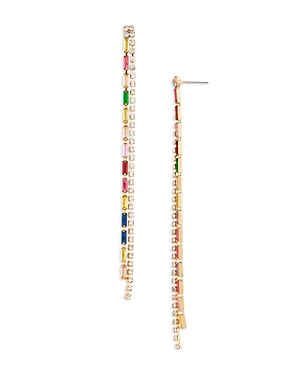 Aqua Multicolor Mismatch Baguette Linear Drop Earrings In 16k Gold Plated - 100% Exclusive In Multi/gold