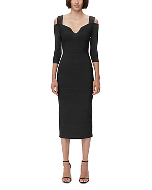 Herve Leger Notched Cold Shoulder Midi Dress