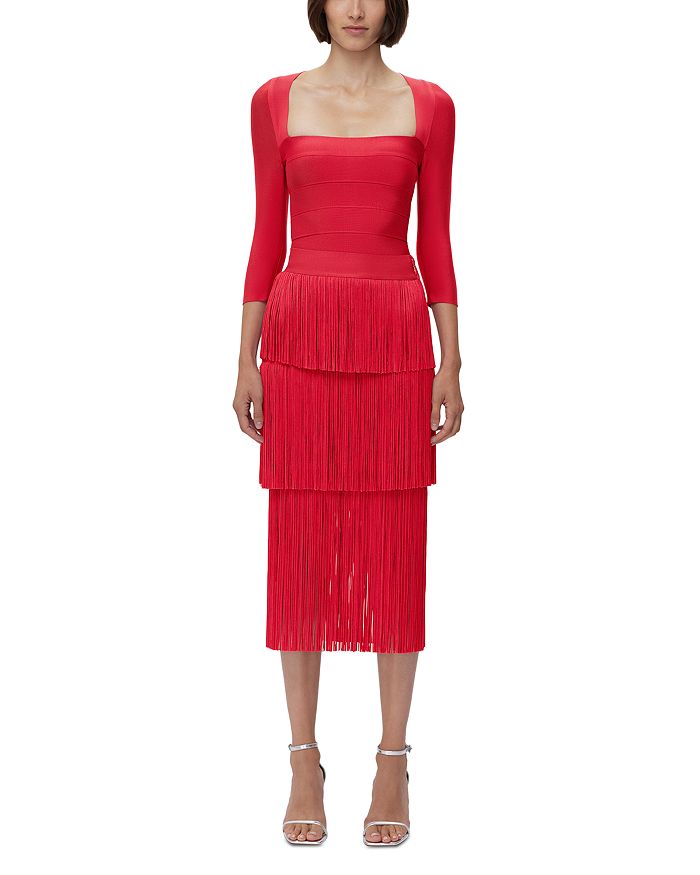 Herv L ger Layered Fringe Midi Skirt Bloomingdale s