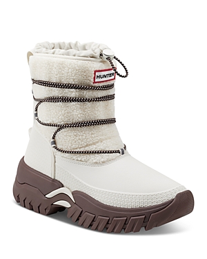 Hunter Women's Wanderer Faux Fur & Suede Short Cold Weather Boots In White Willow/brown Bolt