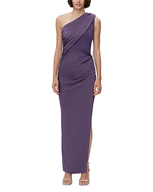 Herve Leger Ruched Woven Combo Sleeveless Gown In Plum