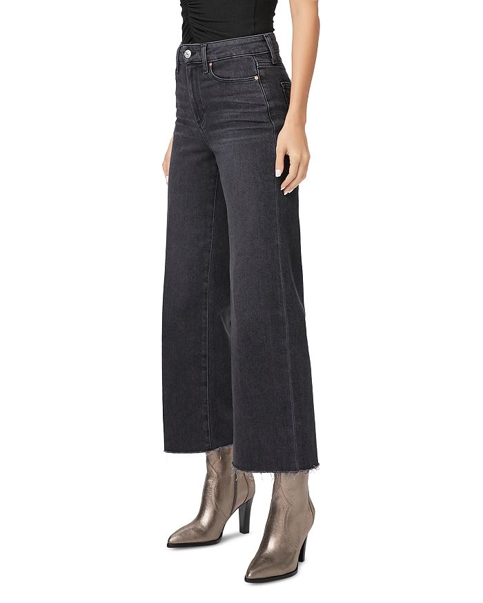 Shop Paige Anessa High Rise Wide Leg Ankle Jeans In Black Lotus