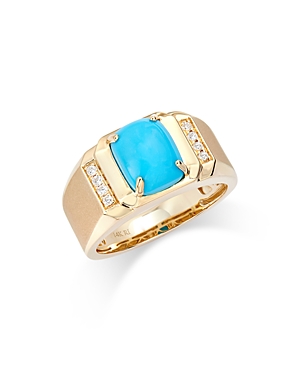 Bloomingdale's Men's Turquoise & Diamond Accent Ring In 14k Yellow Gold In Blue/gold