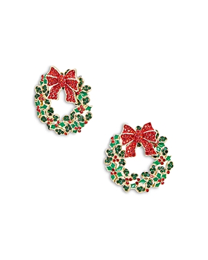 BAUBLEBAR BOUGHS OF HOLLY COLOR PAVE WREATH STATEMENT STUD EARRINGS IN GOLD TONE
