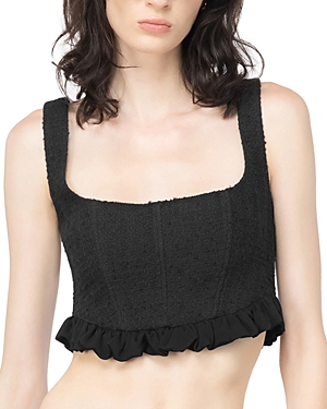 Shop Pinko Tweed Bustier Cropped Top In Limo Black