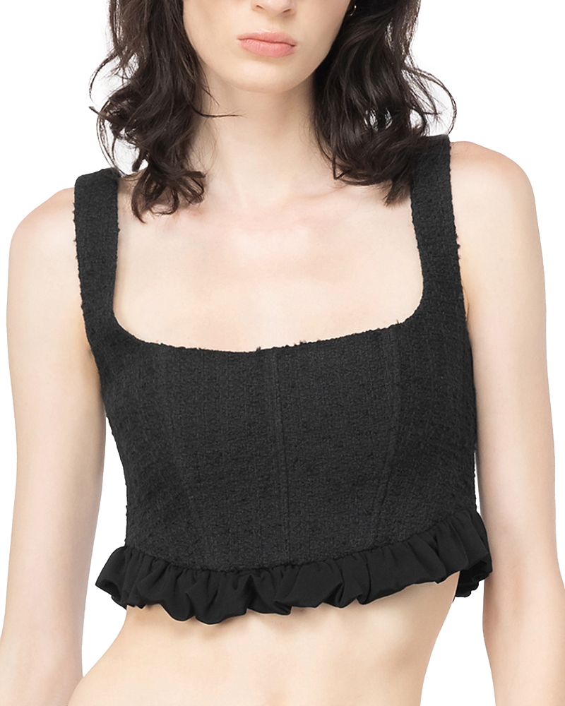 Pinko Corset Tweed Cropped Top In Limo Black