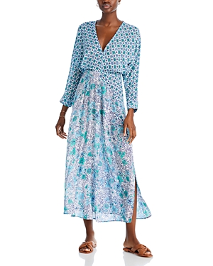 Poupette St Barth Ilona Floral Print Maxi Dress In Blue Naif Flower