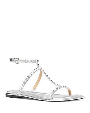 Shop Michael Kors Women's Celia Flat Sandals In Silver