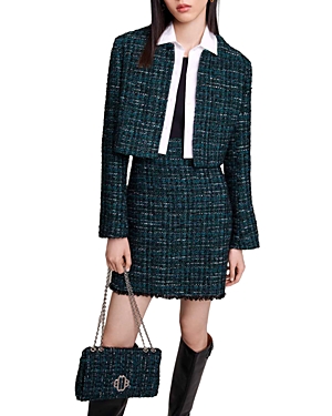 Shop Maje Rizelda Tweed Dress In Bottle Green