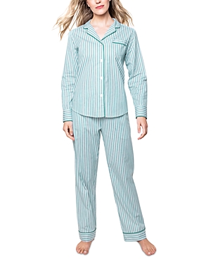Petite Plume Emerald Ticking Stripe Cotton Twill Pajamas In Green