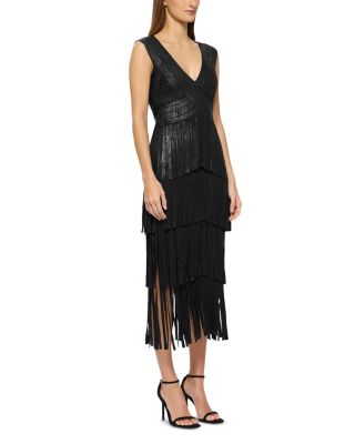 Foiled Bandage Fringe Midi Dress