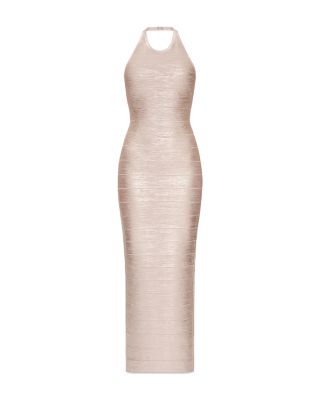 Herv Lger Foiled Halter Bandage Gown | Bloomingdale's Women