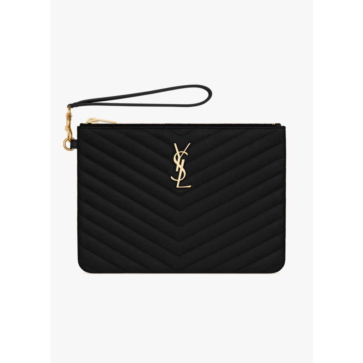 Saint Laurent Cassandre Matelasse A5 Pouch in Black Leather/Gold