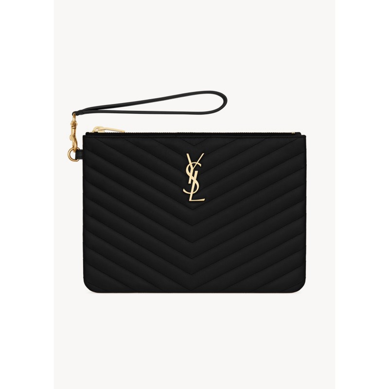 Saint Laurent Cassandre Matelasse A5 Pouch in Black Leather/Gold
