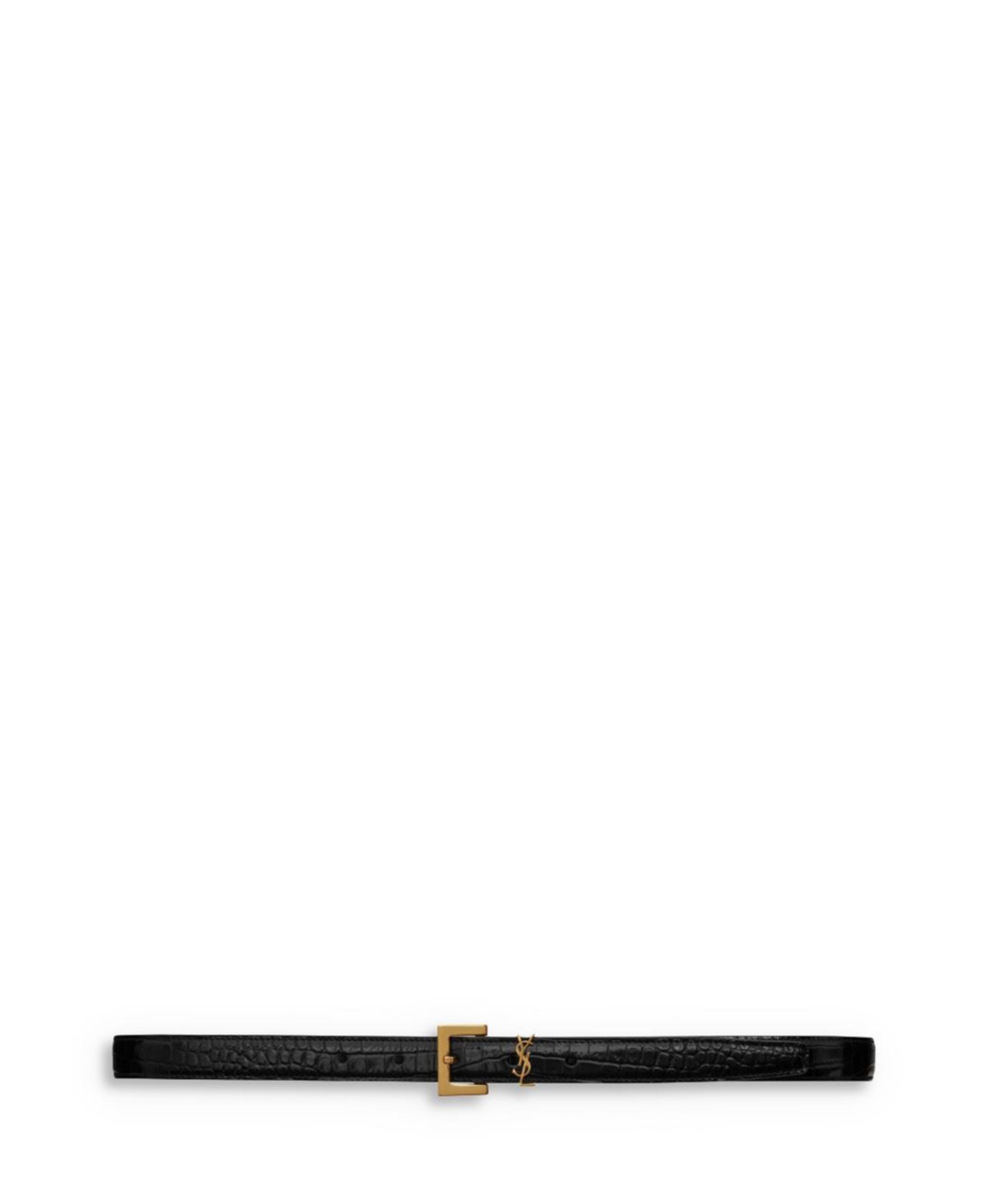 Saint Laurent Cassandre Thin Belt with Square Buckle in Crocodile-Embossed Leather in Black