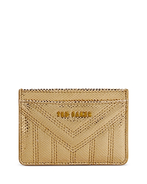Ted Baker Ayasiny Embossed Metallic Leather Card Holder In Gold