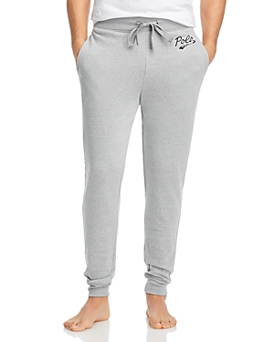 Polo Ralph Lauren Logo Print Fleece Jogger Pajama Pants In Gray