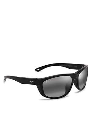 Maui Jim Nuu Landing Polarized Wrap Sunglasses, 62mm In Black/gray Polarized Gradient