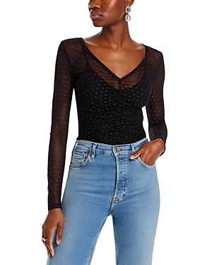 Shop Paige Meena Metallic Mesh Top In Black