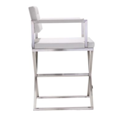  Director Performance Vegan Leather and Stainless Steel Counter Stool in White