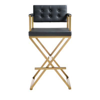  Director Performance Vegan Leather and Stainless Steel Barstool in Black