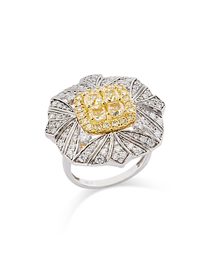 Bloomingdale's Yellow & White Diamond Vintage Look Halo Cluster Ring In 14k Yellow & White Gold, 3.10 Ct. T.w. In Yellow/white