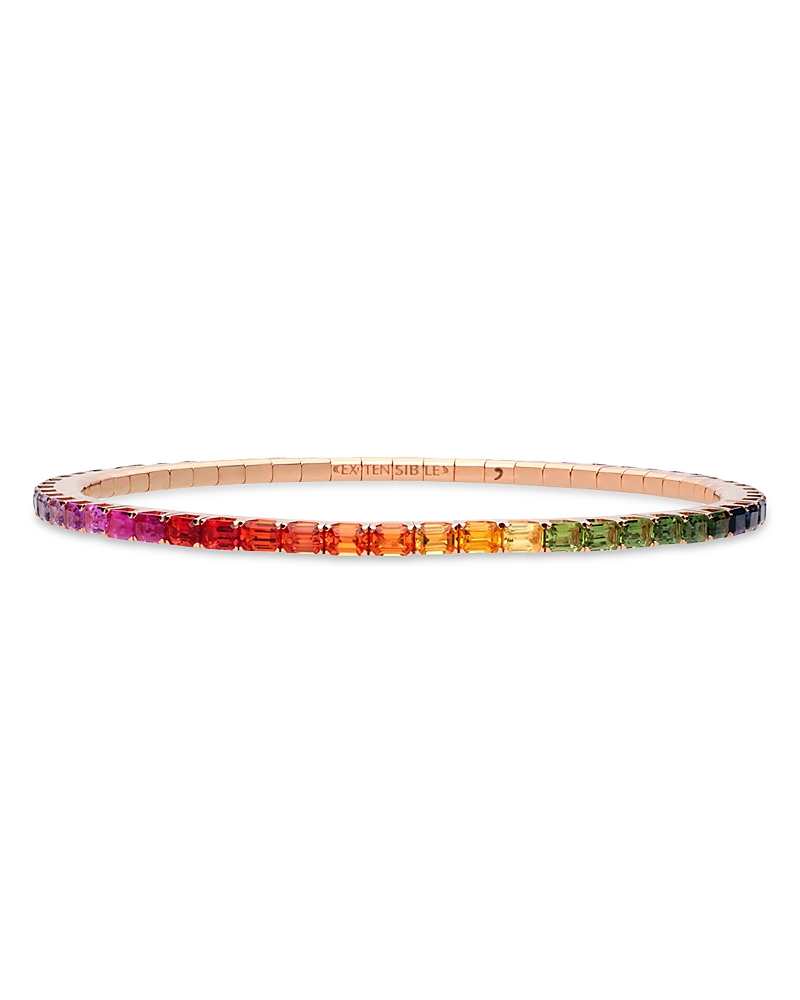 Ex-tensible Yellow Gold Stretch Rainbow Emerald Tennis Bracelet In Multi