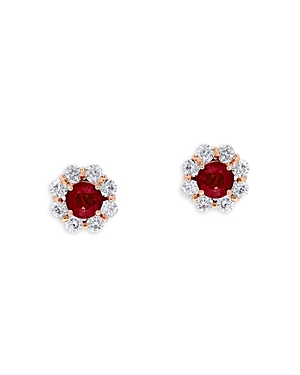 Bloomingdale's Ruby & Diamond Halo Flower Earrings in 14K Rose Gold