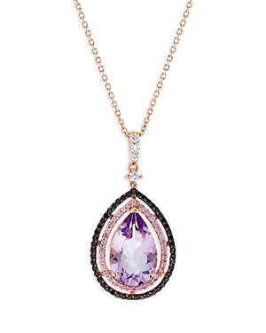 Bloomingdale's Rose Amethyst & Diamond Statement Pendant Necklace In 14k Rose Gold, 16 In Purple/rose Gold