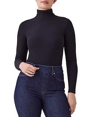 Shop Spanx Suit Yourself Ribbed Turtleneck Bodysuit In Classic Black
