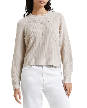 Shop French Connection Jolee Faux Pearl Crewneck Sweater In Classic Cream