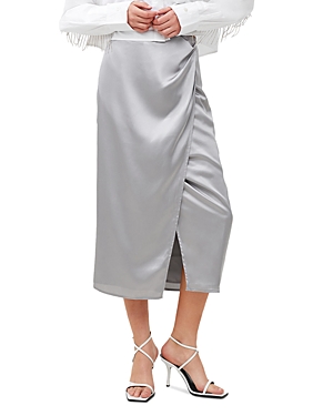 French Connection Inu Satin Faux Wrap Midi Skirt In Alloy