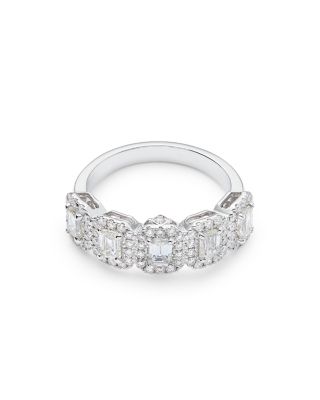 Diamond Emerald Cut Halo Ring in 18K White Gold, 1.50 tcw