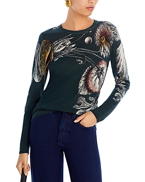 Shop Jason Wu Collection Merino Wool Floral Sweater In Seagreen Multi